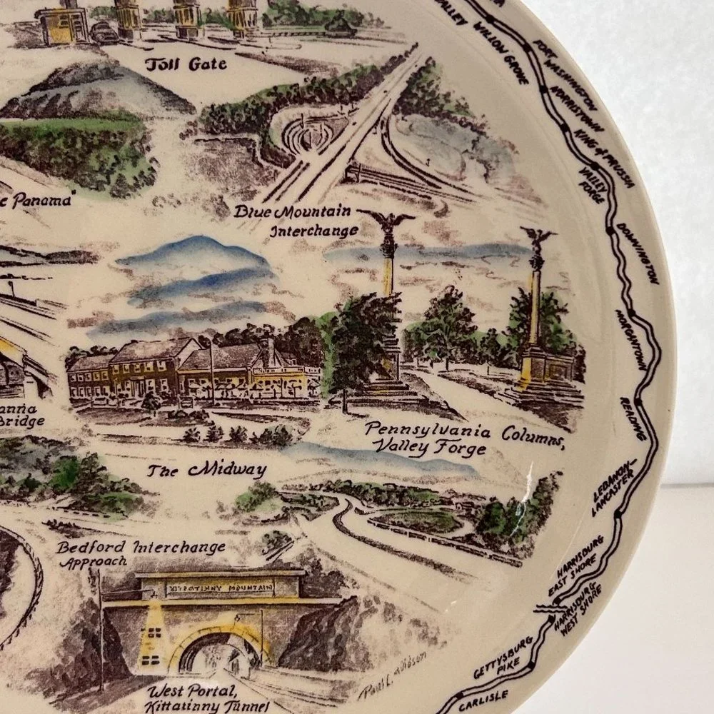 Vernon Kilns Pennsylvania Turnpike Plate Artist P.‎ Davidson Souvenir Decor